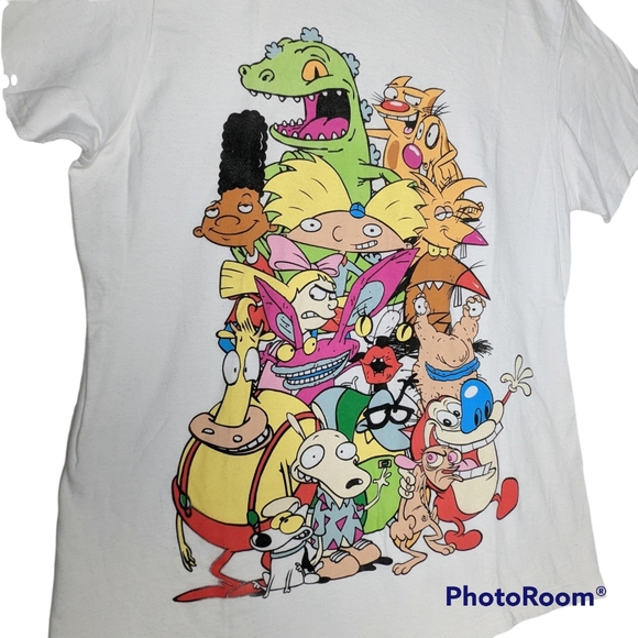 Nickelodeon T-Shirt Sz Medium White SS Nicktoons 90's Cartoon Characters 2016 - Picture 4 of 6
